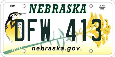 NE license plate DFW413