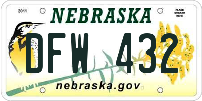 NE license plate DFW432