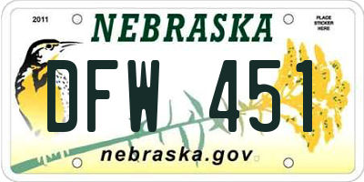 NE license plate DFW451