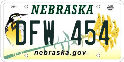 NE license plate DFW454
