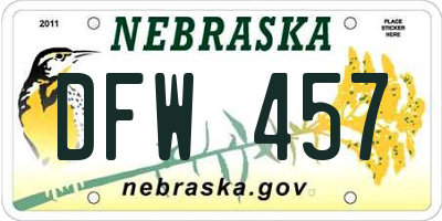 NE license plate DFW457