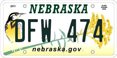 NE license plate DFW474