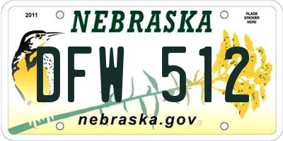NE license plate DFW512