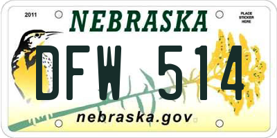 NE license plate DFW514