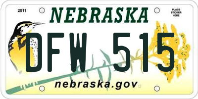 NE license plate DFW515