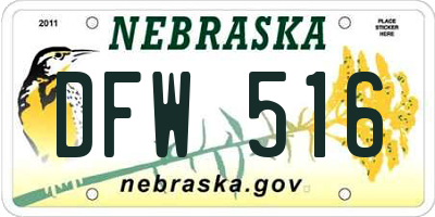 NE license plate DFW516
