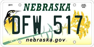 NE license plate DFW517