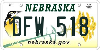 NE license plate DFW518