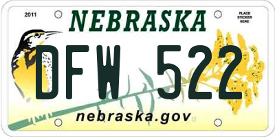 NE license plate DFW522