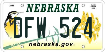 NE license plate DFW524