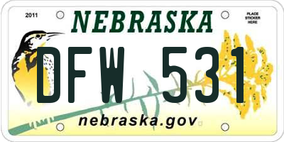 NE license plate DFW531