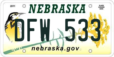 NE license plate DFW533