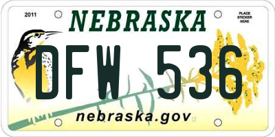 NE license plate DFW536