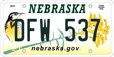 NE license plate DFW537