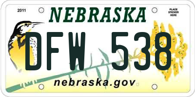NE license plate DFW538
