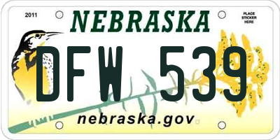 NE license plate DFW539