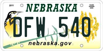 NE license plate DFW540