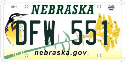 NE license plate DFW551