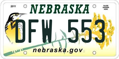 NE license plate DFW553