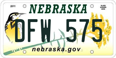 NE license plate DFW575