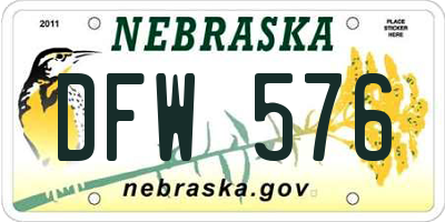 NE license plate DFW576