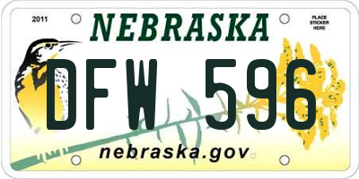 NE license plate DFW596