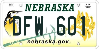 NE license plate DFW601