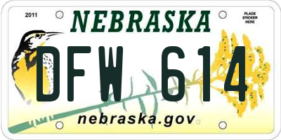NE license plate DFW614
