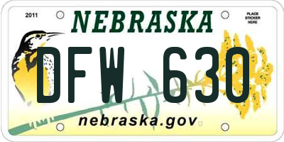 NE license plate DFW630