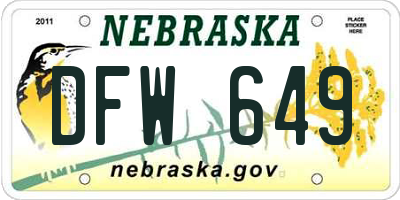 NE license plate DFW649