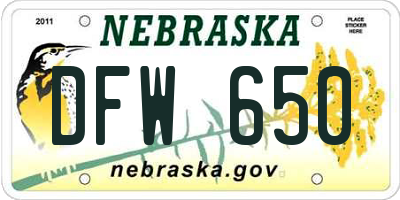NE license plate DFW650