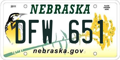 NE license plate DFW651