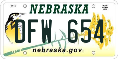 NE license plate DFW654