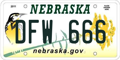 NE license plate DFW666
