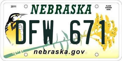 NE license plate DFW671