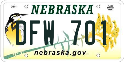 NE license plate DFW701
