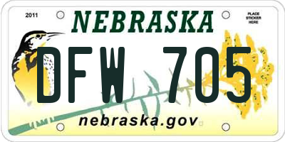 NE license plate DFW705