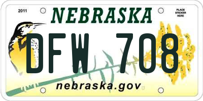 NE license plate DFW708