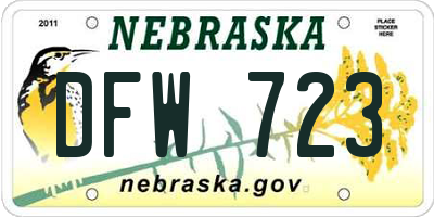 NE license plate DFW723