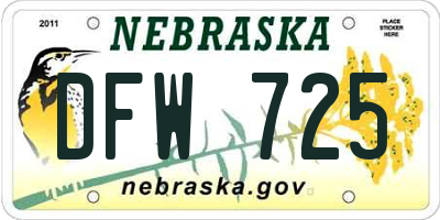 NE license plate DFW725