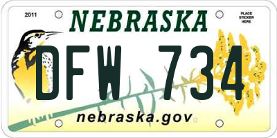 NE license plate DFW734