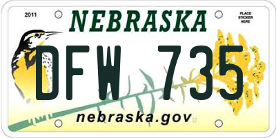 NE license plate DFW735