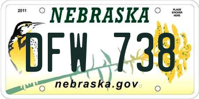 NE license plate DFW738