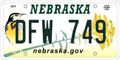 NE license plate DFW749