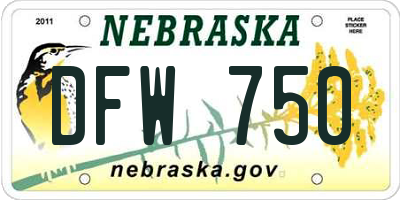 NE license plate DFW750