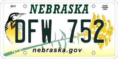 NE license plate DFW752