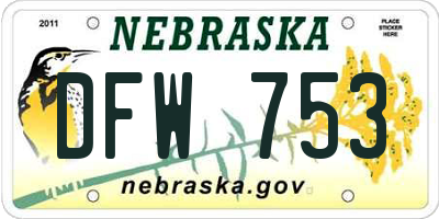 NE license plate DFW753