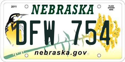NE license plate DFW754