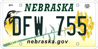 NE license plate DFW755