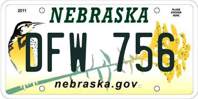 NE license plate DFW756